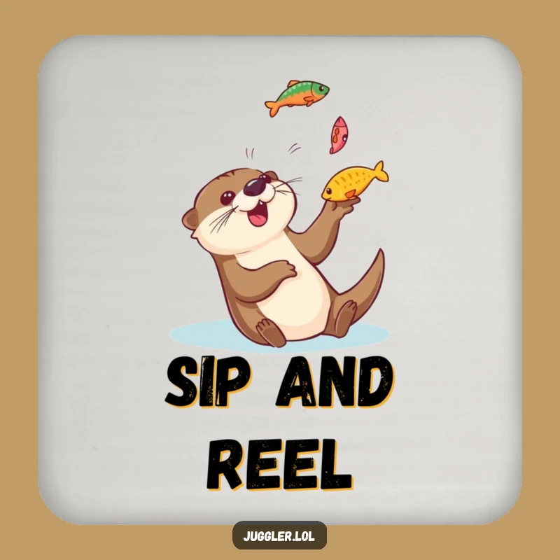 Funny Otter Juggling Fish Drink Coaster - Surface Protection with Aquatic Fun Gift