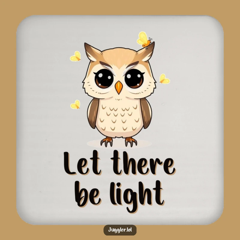 Funny Owl Juggling Fireflies Drink Coaster - Surface Protection with Magic Gift