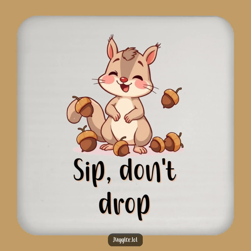 Funny Squirrel Juggling Acorns Drink Coaster - Protect Surfaces with Humor Gift
