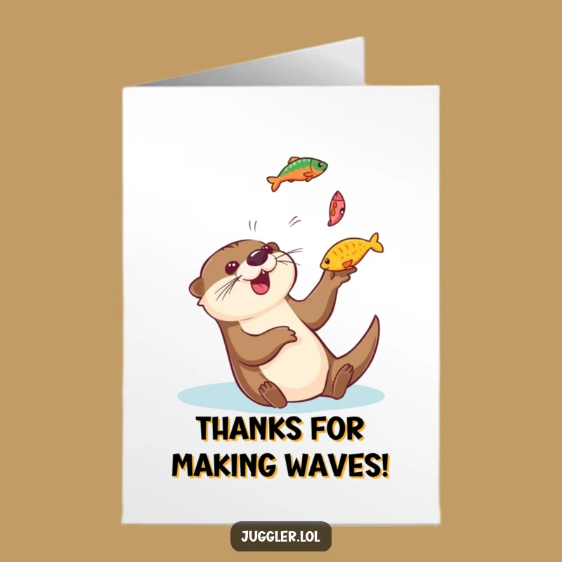 Free Printable Funny Otter Thank You Card: Fish Toss Gratitude Downloadable