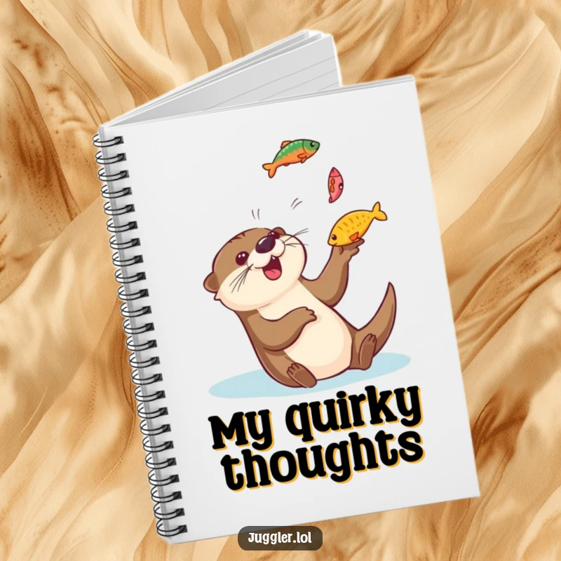 Funny otter notebook featuring a playful otter gleefully tossing colorful fish into the air and catching them, perfect for jotting down notes.